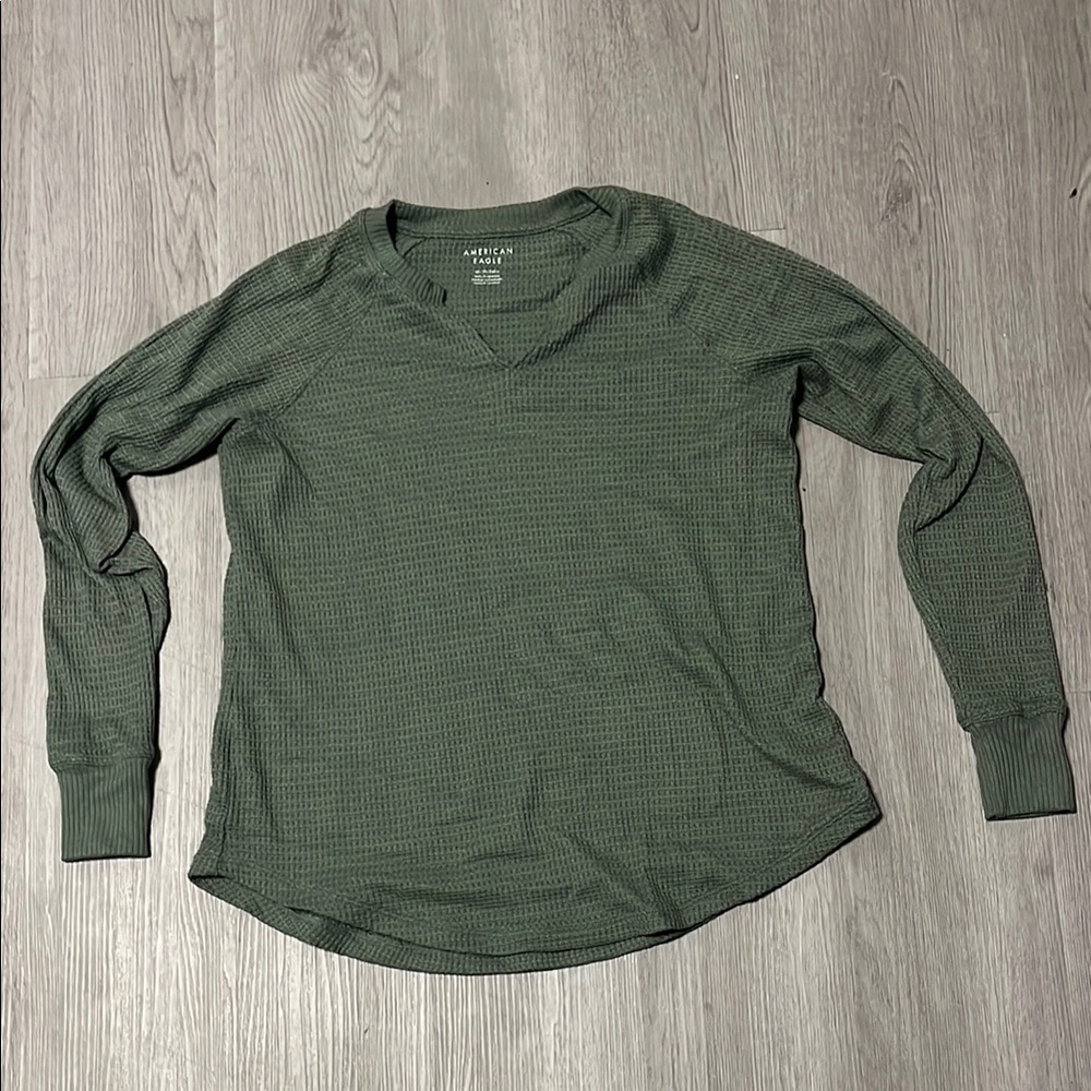 American Eagle Outfitters Olive Waffle Knit Sweater